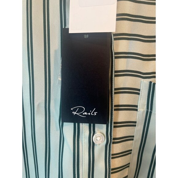 Rails Womens Spencer Striped Long-Sleeve Button-Down Shirt In Green & White - Picture 7 of 10